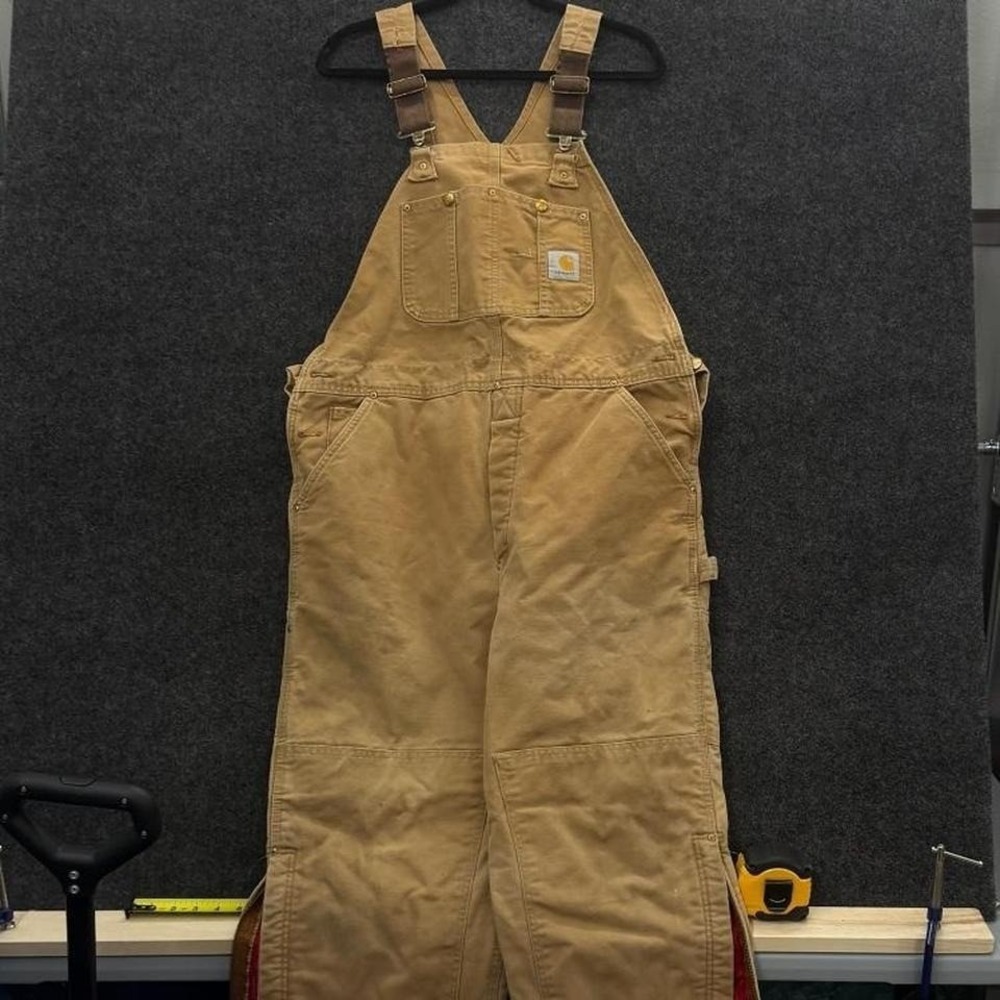 Carhartt Double Knee Men's 40x30 Tan Duck Insulated Zip Leg Bib Overalls 90s